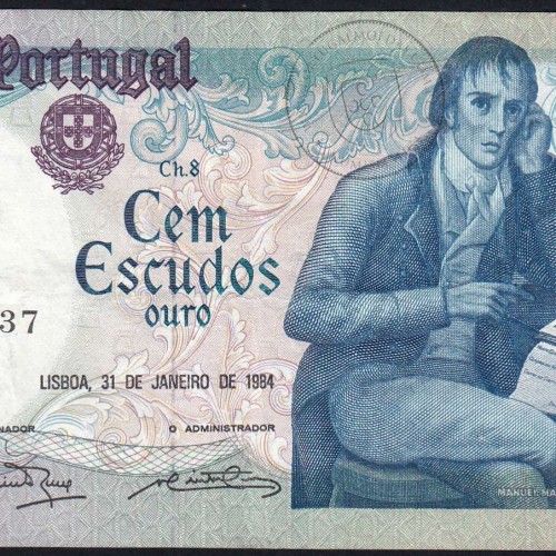 100 Escudos 1984 Bocage 31/01/1984, 100$00 Cem Escudos 31/01/1984 Chapa:8 Banco de Portugal, (C), Pick 178c