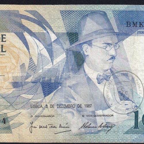 100 Escudos 1987 Fernando Pessoa 03/12/1987, 100$00 Cem Escudos 03/12/1987 Chapa:9 Banco de Portugal, (C), Pick 179d