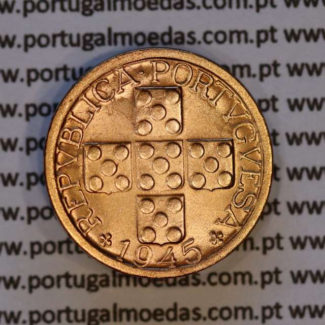 Portugal, bronze coin of 10 centavos 1945 Portuguese Republic, X centavos 1945 Bronze (UNC), World Coins Portugal KM 583