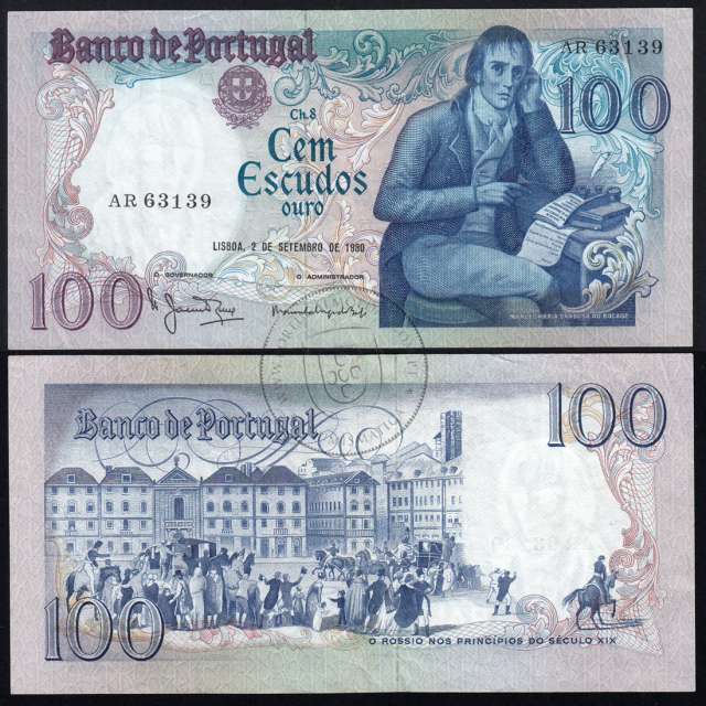 100 Escudos 1980 Bocage 02/09/1980, 100$00 Cem Escudos 02/09/1980 Chapa:8 Banco de Portugal, (PC), Pick 178a