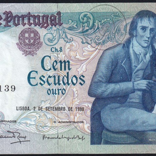 100 Escudos 1980 Bocage 02/09/1980, 100$00 Cem Escudos 02/09/1980 Chapa:8 Banco de Portugal, (PC), Pick 178a