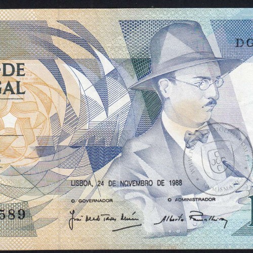 100 Escudos Fernando Pessoa , One Hundred Escudos 24 November 1988 Plate 9 - Bank of Portugal, (PC w/stains), Pick 179f
