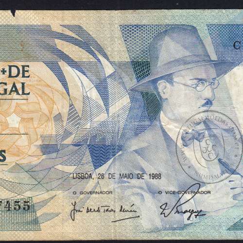 100 Escudos Fernando Pessoa 26.05.1988, One Hundred Escudos 26 May 1988 Plate 9 - Bank of Portugal, (C), Pick 179e