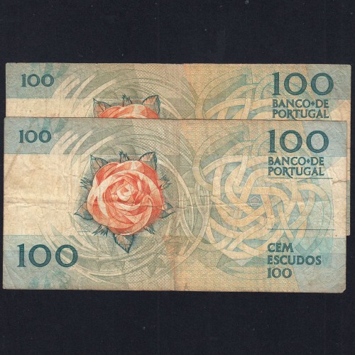 Lot 2 signatures 100 Escudos Fernando Pessoa 05/26/1988, 100$00 One Hundred Escudos Plate:9 Banco de Portugal, (MC), Pick 179e