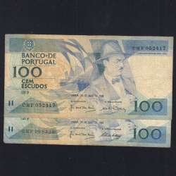Lote 2 assinaturas 100 Escudos Fernando Pessoa 26/05/1988, 100$00 Cem Escudos Chapa:9 Banco de Portugal, (MC), Pick 179e