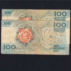 Lot 2 signatures 100 Escudos Fernando Pessoa 05/26/1988, 100$00 One Hundred Escudos Plate:9 Banco de Portugal, (MC), Pick 179e