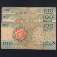 Lote 3 assinaturas 100 Escudos Fernando Pessoa 26/05/1988, 100$00 Cem Escudos Chapa:9 Banco de Portugal, (MC), Pick 179e