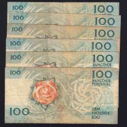 Lote 6 assinaturas 100 Escudos Fernando Pessoa 26/05/1988, 100$00 Cem Escudos Chapa:9 Banco de Portugal, (MC), Pick 179e