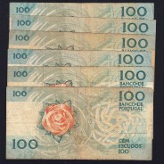 Lot 6 signatures 100 Escudos Fernando Pessoa 05/26/1988, 100$00 One Hundred Escudos Plate:9 Banco de Portugal, (MC), Pick 179e