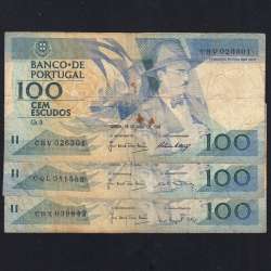 Lote 3 assinaturas 100 Escudos Fernando Pessoa 26/05/1988, 100$00 Cem Escudos Chapa:9 Banco de Portugal, (MC), Pick 179e