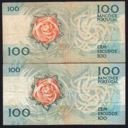 Lot 2 signatures 100 Escudos Fernando Pessoa 11/24/1988, 100$00 One Hundred Escudos Plate:9 Banco de Portugal, (C), Pick 179f