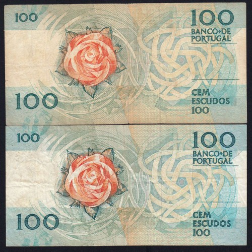 Lote 2 assinaturas 100 Escudos Fernando Pessoa 24/11/1988, 100$00 Cem Escudos Chapa:9 Banco de Portugal, (C), Pick 179f