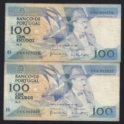 Lote 2 assinaturas 100 Escudos Fernando Pessoa 24/11/1988, 100$00 Cem Escudos Chapa:9 Banco de Portugal, (C), Pick 179f
