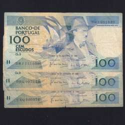 Lote 3 assinaturas 100 Escudos Fernando Pessoa 24/11/1988, 100$00 Cem Escudos Chapa:9 Banco de Portugal, (MC), Pick 179f