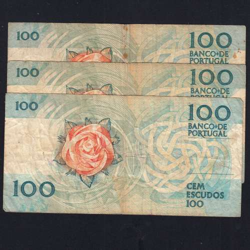 Lot 3 signatures 100 Escudos Fernando Pessoa 11/24/1988, 100$00 One Hundred Escudos Plate:9 Banco de Portugal, (MC), Pick 179f