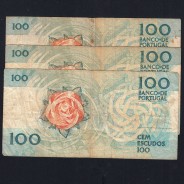 Lot 3 signatures 100 Escudos Fernando Pessoa 11/24/1988, 100$00 One Hundred Escudos Plate:9 Banco de Portugal, (MC), Pick 179f