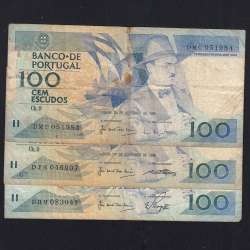 Lote 3 assinaturas 100 Escudos Fernando Pessoa 24/11/1988, 100$00 Cem Escudos Chapa:9 Banco de Portugal, (MC), Pick 179f