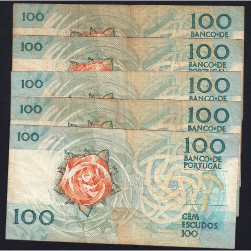 Lot 5 signatures 100 Escudos Fernando Pessoa 11/24/1988, 100$00 One Hundred Escudos Plate:9 Banco de Portugal, (MC), Pick 179f