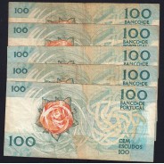 Lot 5 signatures 100 Escudos Fernando Pessoa 11/24/1988, 100$00 One Hundred Escudos Plate:9 Banco de Portugal, (MC), Pick 179f