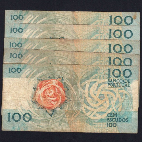 Lote 5 assinaturas 100 Escudos Fernando Pessoa 24/11/1988, 100$00 Cem Escudos Chapa:9 Banco de Portugal, (MC), Pick 179f