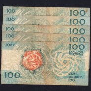 Lote 5 assinaturas 100 Escudos Fernando Pessoa 24/11/1988, 100$00 Cem Escudos Chapa:9 Banco de Portugal, (MC), Pick 179f