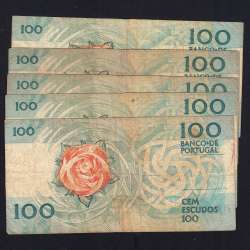 Lote 5 assinaturas 100 Escudos Fernando Pessoa 24/11/1988, 100$00 Cem Escudos Chapa:9 Banco de Portugal, (MC), Pick 179f