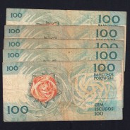 Lot 5 signatures 100 Escudos Fernando Pessoa 11/24/1988, 100$00 One Hundred Escudos Plate:9 Banco de Portugal, (MC), Pick 179f