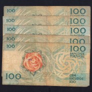 Lote 5 assinaturas 100 Escudos Fernando Pessoa 24/11/1988, 100$00 Cem Escudos Chapa:9 Banco de Portugal, (MC), Pick 179f