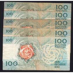 Lote 5 assinaturas 100 Escudos Fernando Pessoa 24/11/1988, 100$00 Cem Escudos Chapa:9 Banco de Portugal, (MC), Pick 179f