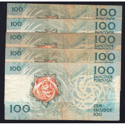 Lot 5 signatures 100 Escudos Fernando Pessoa 11/24/1988, 100$00 One Hundred Escudos Plate:9 Banco de Portugal, (MC), Pick 179f