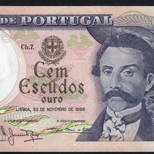 100 Escudos 1965 Camilo Castelo Branco, 100$00 30/11/1965 Plate: 7 - Bank of Portugal (QNC) - Pick 169