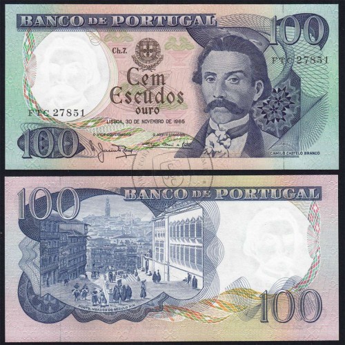 100 Escudos 1965 Camilo Castelo Branco, 100$00 30/11/1965 Plate: 7 - Bank of Portugal (QNC) - Pick 169