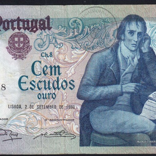 100 Escudos 1980 Bocage 02/09/1980, 100$00 Cem Escudos 02/09/1980 Chapa:8 Banco de Portugal, (C), Pick 178a
