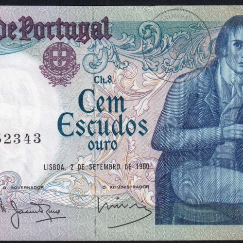 100 Escudos 1980 Bocage 02/09/1980, 100$00 Cem Escudos 02/09/1980 Chapa:8 Banco de Portugal, (PC escrita), Pick 178a