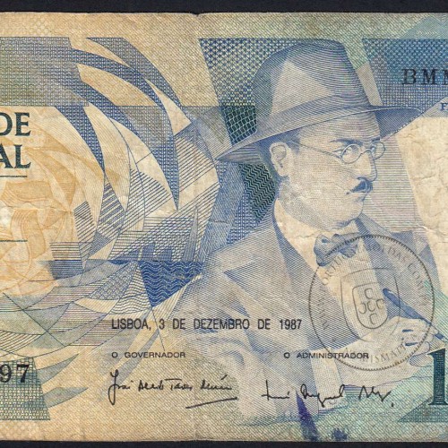 100 Escudos Fernando Pessoa 03.12.1987, One Hundred Escudos 3 december 1987 Plate 9 - Bank of Portugal, (C), Pick 179d
