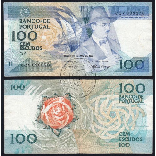 100 Escudos 1988 Fernando Pessoa 26/05/1988, 100$00 Cem Escudos 26/05/1988 Chapa:9 Banco de Portugal, (C), Pick 179e
