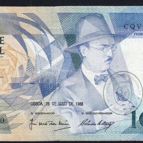 100 Escudos Fernando Pessoa 26.05.1988, One Hundred Escudos 26 May 1988 Plate 9 - Bank of Portugal, (C), Pick 179e