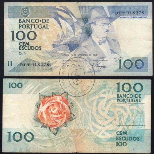 100 Escudos Fernando Pessoa 24.11.1988, One Hundred Escudos 24 November 1988 Plate 9 - Bank of Portugal, (C), Pick 179f