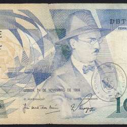 100 Escudos 1988 Fernando Pessoa 24/11/1988, 100$00 Cem Escudos 24/11/1988 Chapa:9 Banco de Portugal, (C), Pick 179f