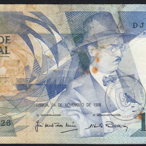 100 Escudos 1988 Fernando Pessoa 24/11/1988, 100$00 Cem Escudos 24/11/1988 Chapa:9 Banco de Portugal, (C), Pick 179f