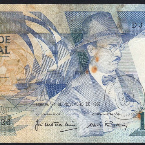 100 Escudos Fernando Pessoa 24.11.1988, One Hundred Escudos 24 November 1988 Plate 9 - Bank of Portugal, (C), Pick 179f