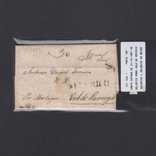 Carta Pré-Filatélica circulada de Celorico "SELORICO" para Vale de Remígio datada de 21-12-1837
