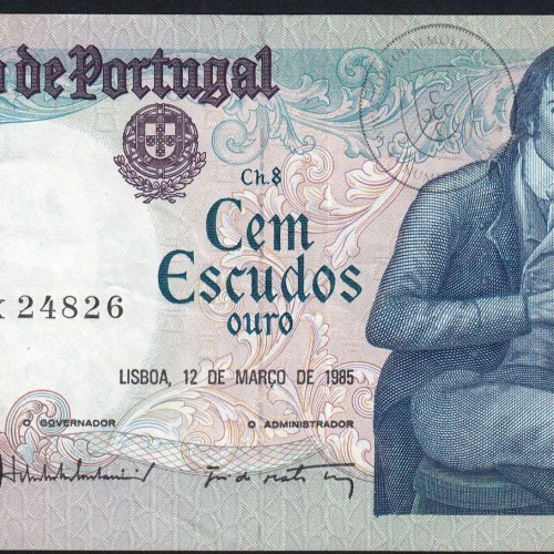 100 Escudos Bocage 12.03.1985, One Hundred Escudos 12 March 1985 Plate 8 - Bank of Portugal, (PC), Pick 178d