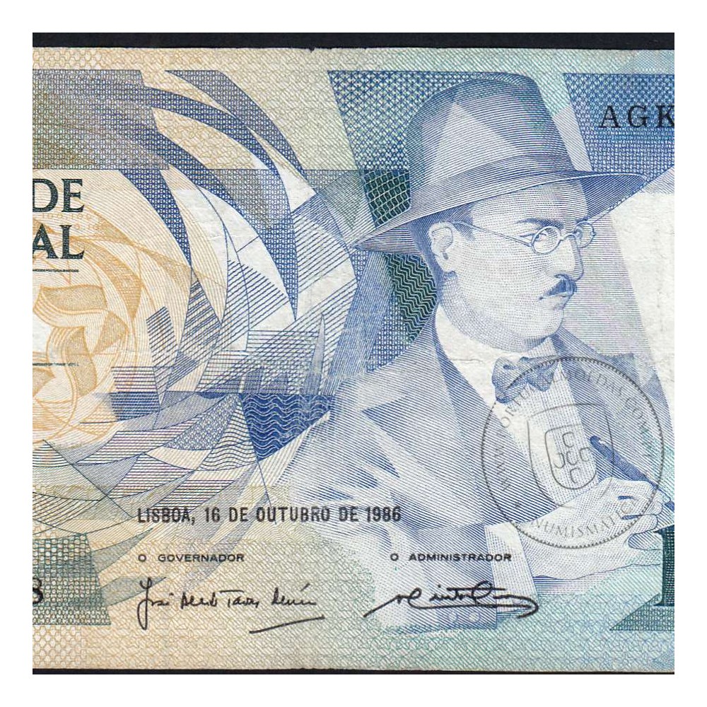 100 Escudos Fernando Pessoa 16.10.1986, One Hundred Escudos 16 october 1986 Plate 9 - Bank of Portugal, (C), Pick 179a