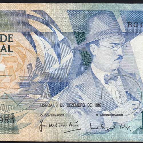 100 Escudos 1987 Fernando Pessoa 03/12/1987, 100$00 Cem Escudos 03/12/1987 Chapa:9 Banco de Portugal, (C), Pick 179d