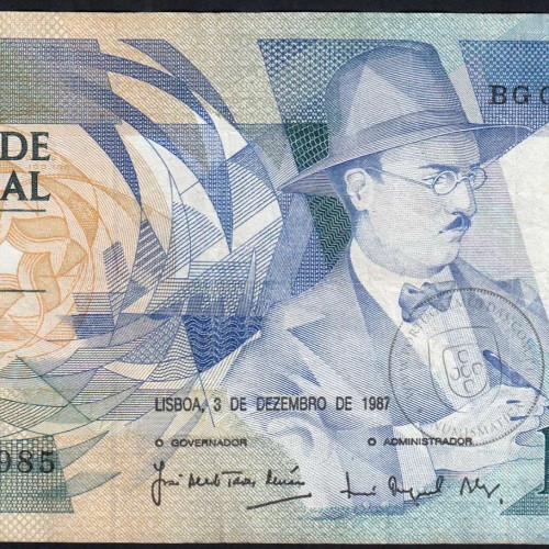 100 Escudos Fernando Pessoa 03.12.1987, One Hundred Escudos 3 december 1987 Plate 9 - Bank of Portugal, (C), Pick 179d