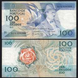 100 Escudos Fernando Pessoa 03.12.1987, One Hundred Escudos 3 december 1987 Plate 9 - Bank of Portugal, (C), Pick 179d