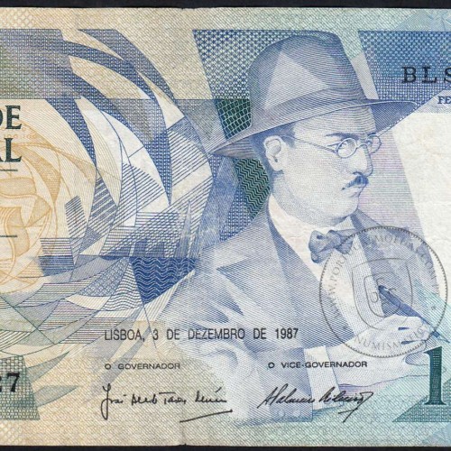 100 Escudos 1987 Fernando Pessoa 03/12/1987, 100$00 Cem Escudos 03/12/1987 Chapa:9 Banco de Portugal, (C), Pick 179d