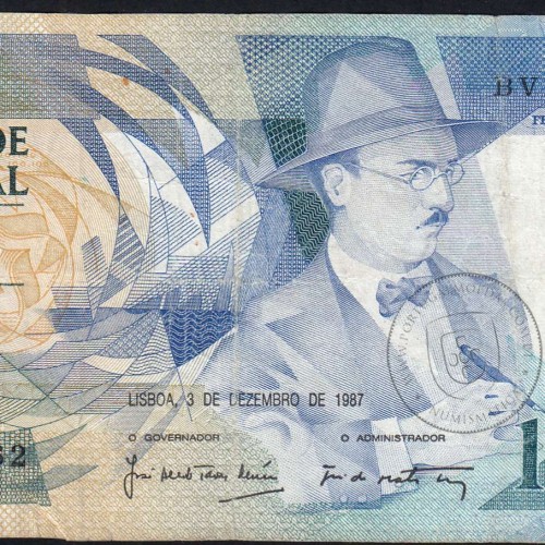 100 Escudos 1987 Fernando Pessoa 03/12/1987, 100$00 Cem Escudos 03/12/1987 Chapa:9 Banco de Portugal, (C), Pick 179d