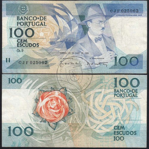 100 Escudos 1988 Fernando Pessoa 26/05/1988, 100$00 Cem Escudos 26/05/1988 Chapa:9 Banco de Portugal, (C), Pick 179e